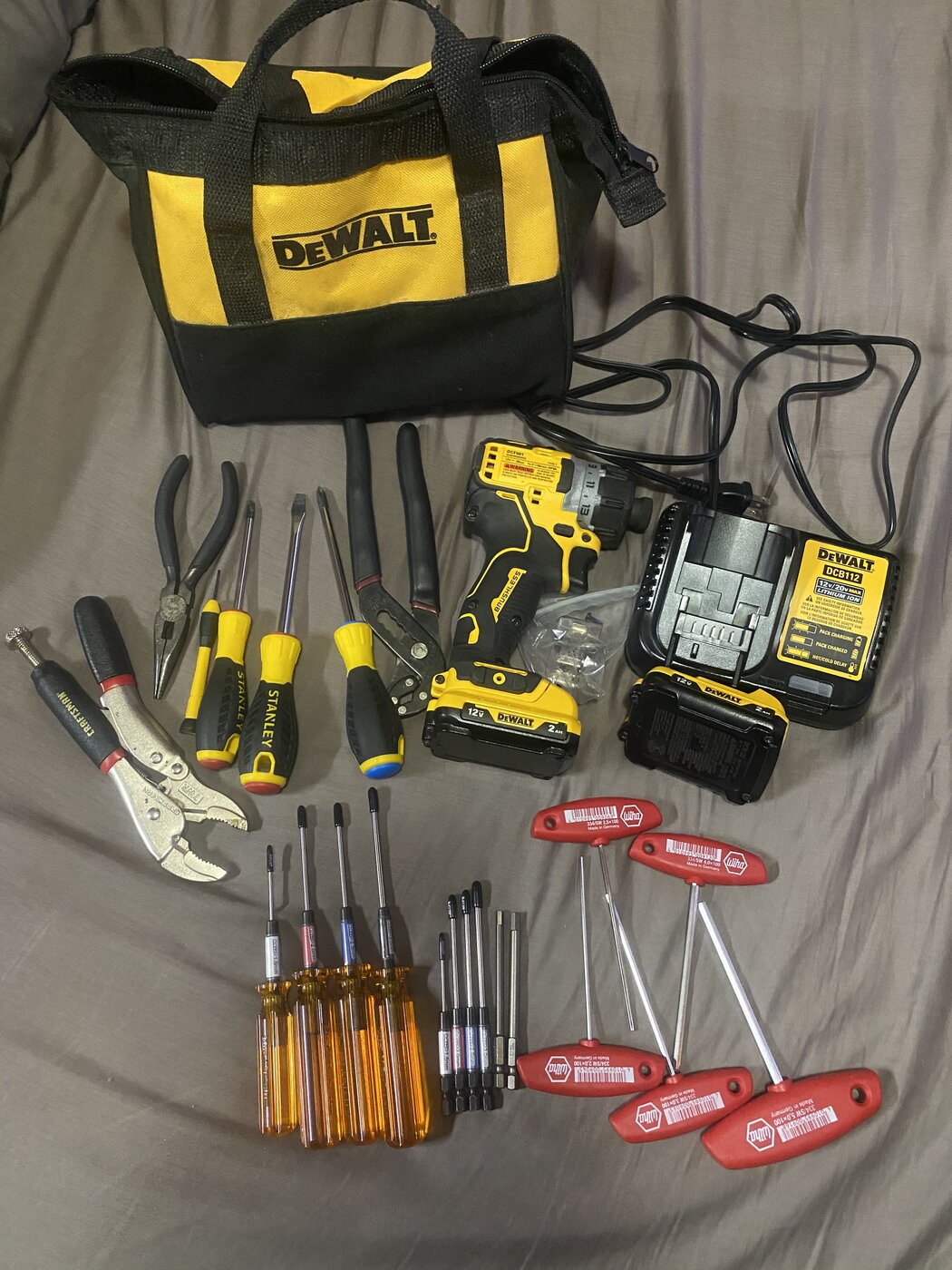 SOLD / FOUND - Tool kit (DeWalt Drill, MIP Hex Bits and drivers, Wiha  T-Handles, plus craftsman needle nose, vice grips, channel locks)